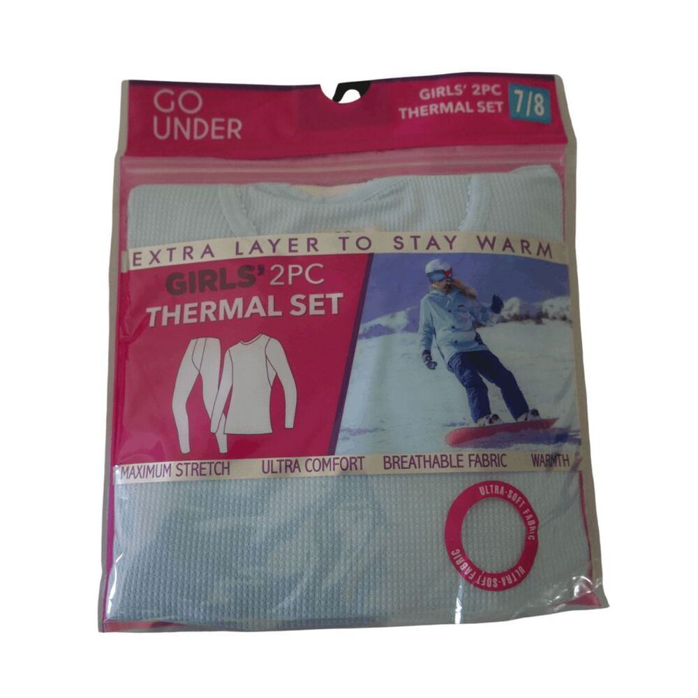 GO UNDER Girls 2PC Thermal Set BLUE Base Layer Ultra-Soft Size M 7/8